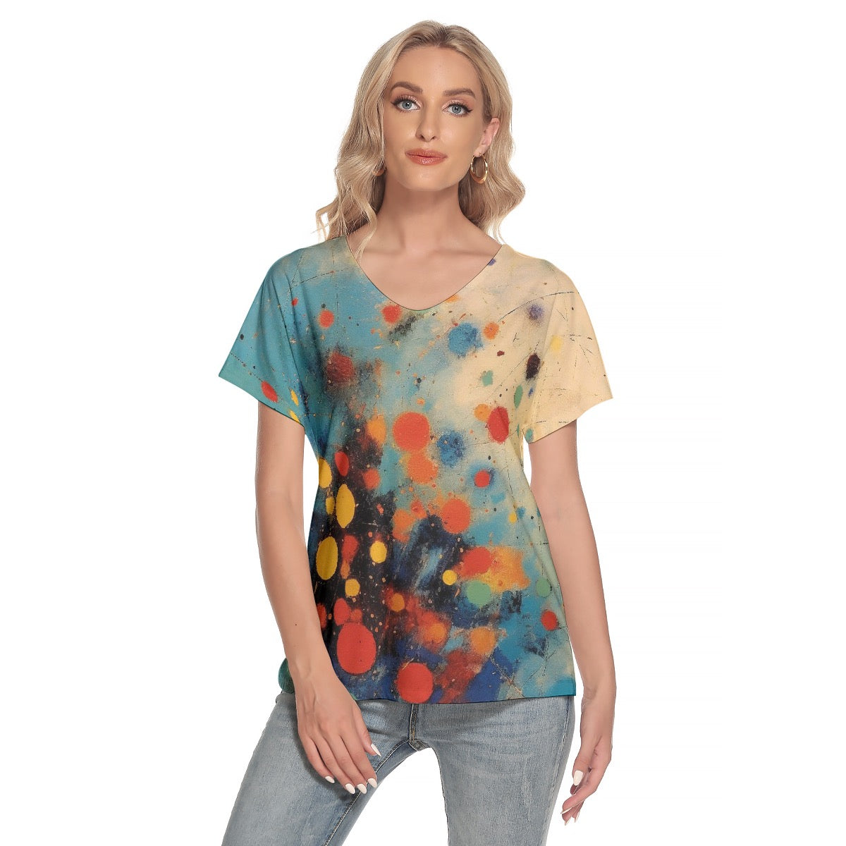 All-Over Print Women's Loose V-neck Short Sleeve T-shirt