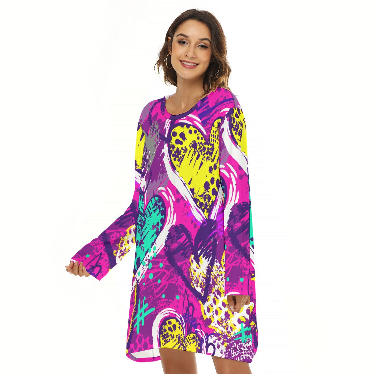 All-Over Print  Women's Loose Crew Neck Dress