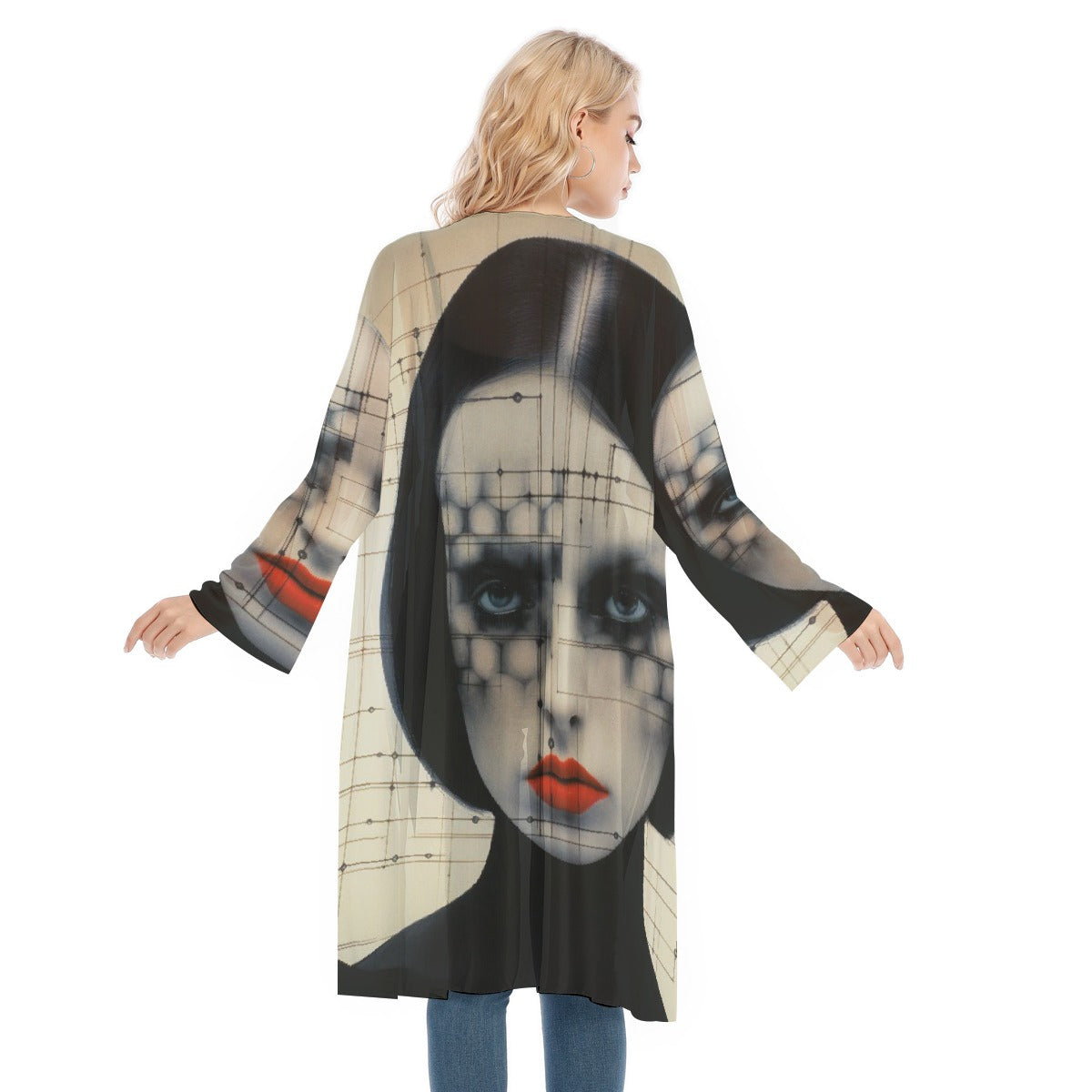 All- Over Print Women's Long Sleeve Mesh Cardigan