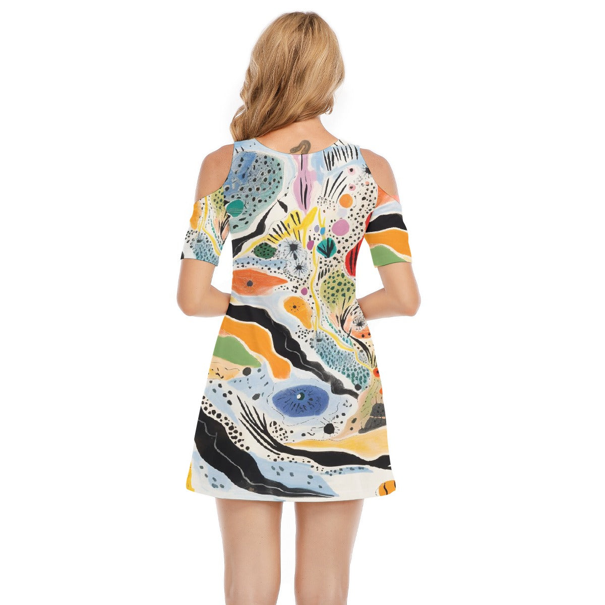 All-Over Print Women's Cold Shoulder Dress | 190GSM Cotton