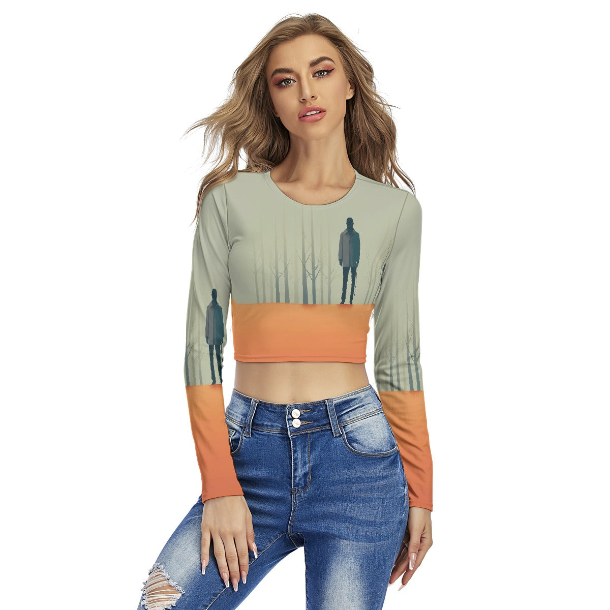 All-Over Print Women's Round Neck Crop Top T-Shirt