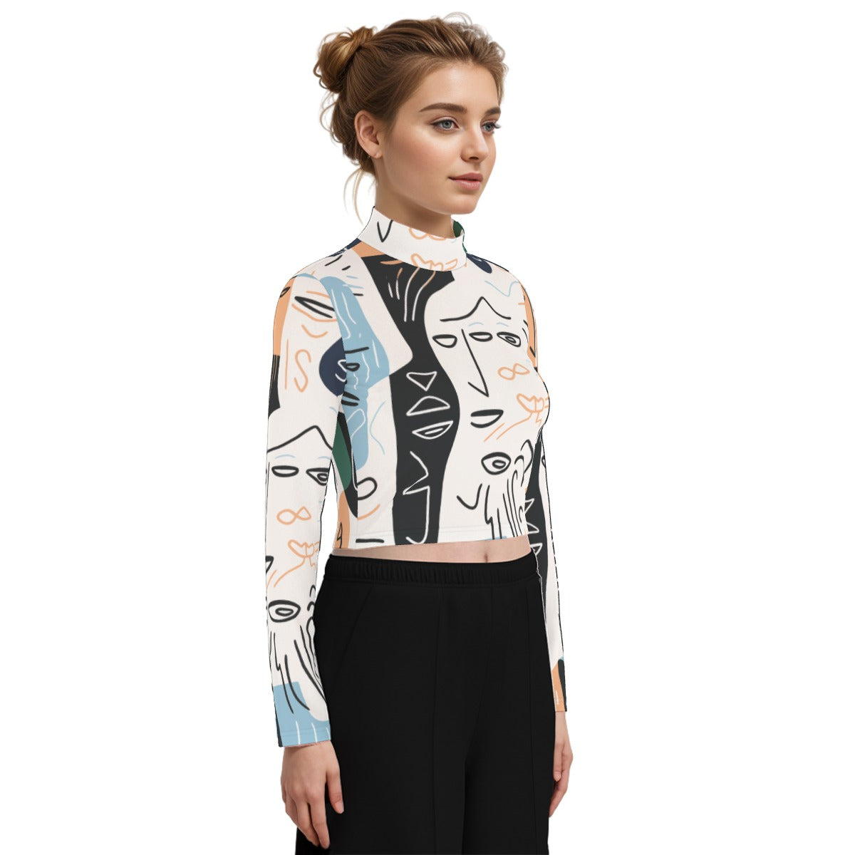 Eco-Friendly All-Over Print Women's Turtleneck T-shirt With Long Sleeve