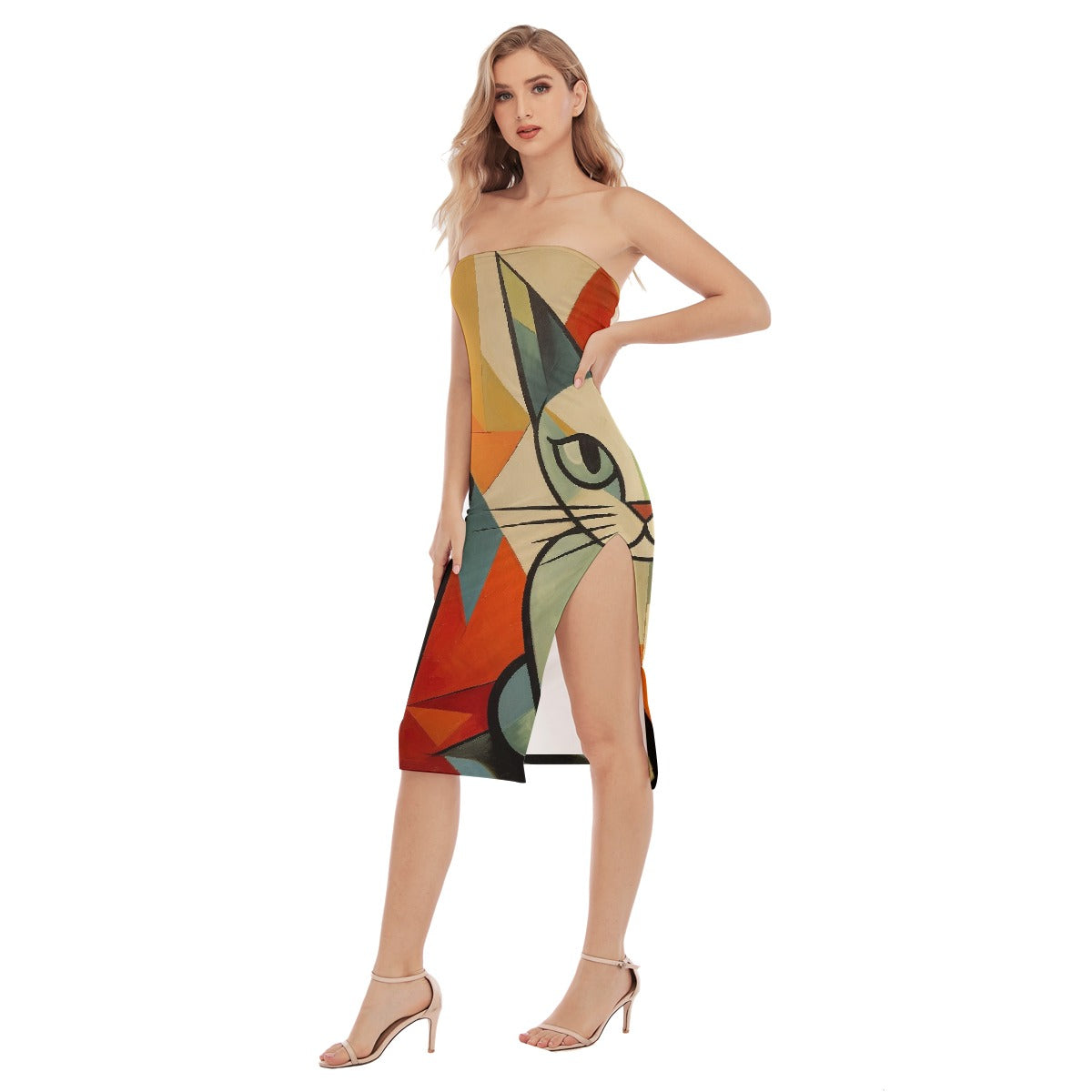 All-Over Print Women's Side Split Tube Top Dress