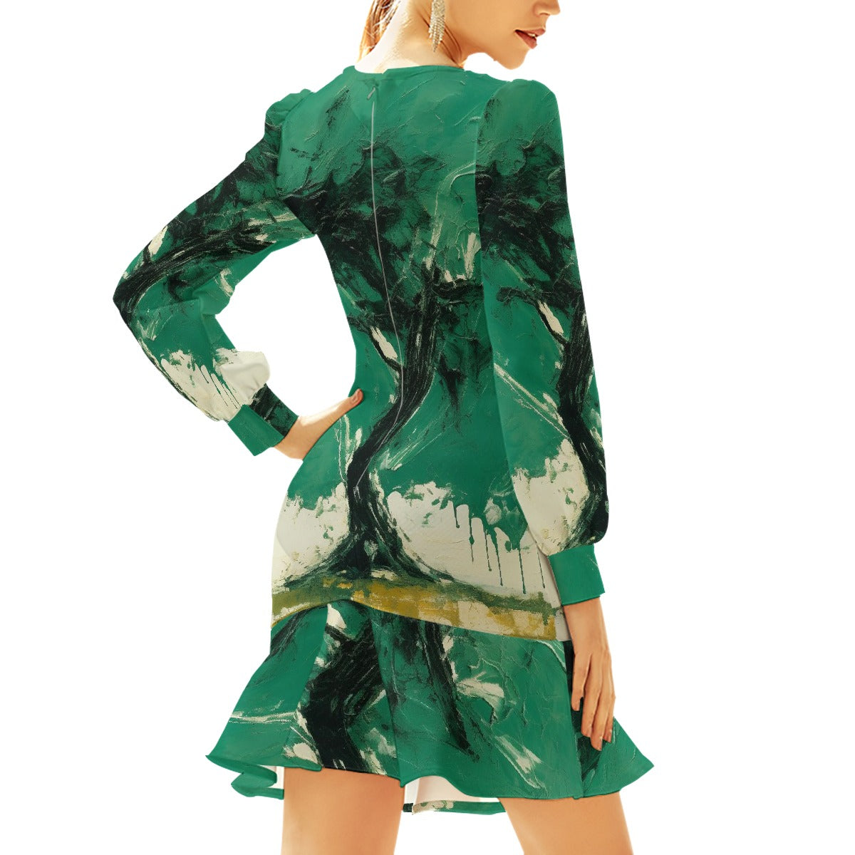 All-Over Print Women's Ruffle Hem Skinny Dress