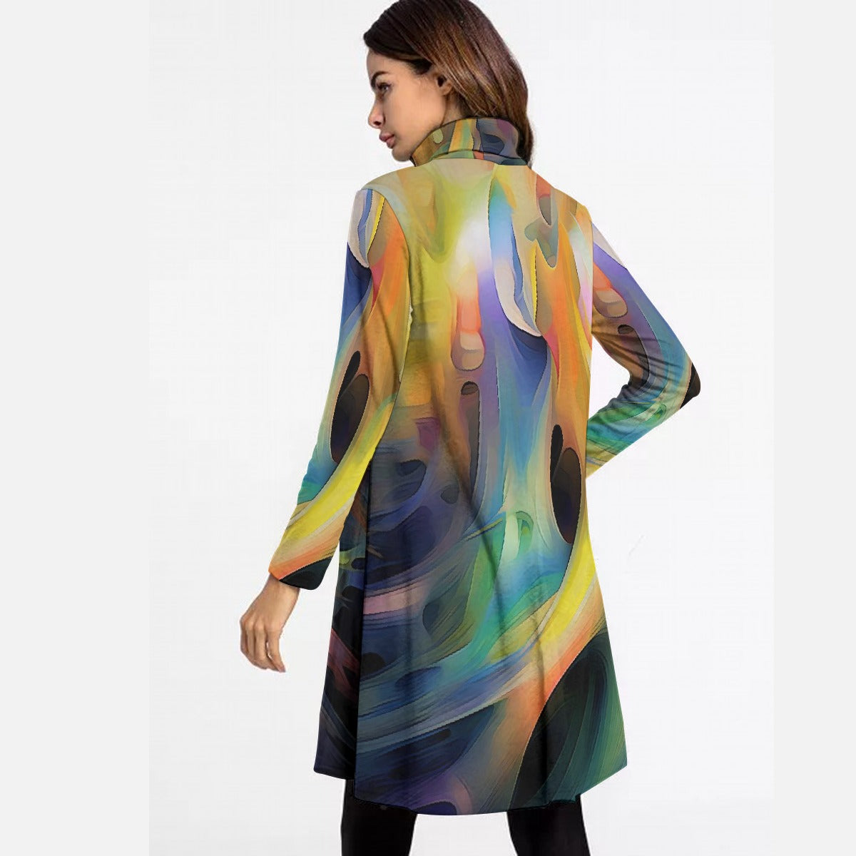 All-Over Print Women's High Neck Dress With Long Sleeve