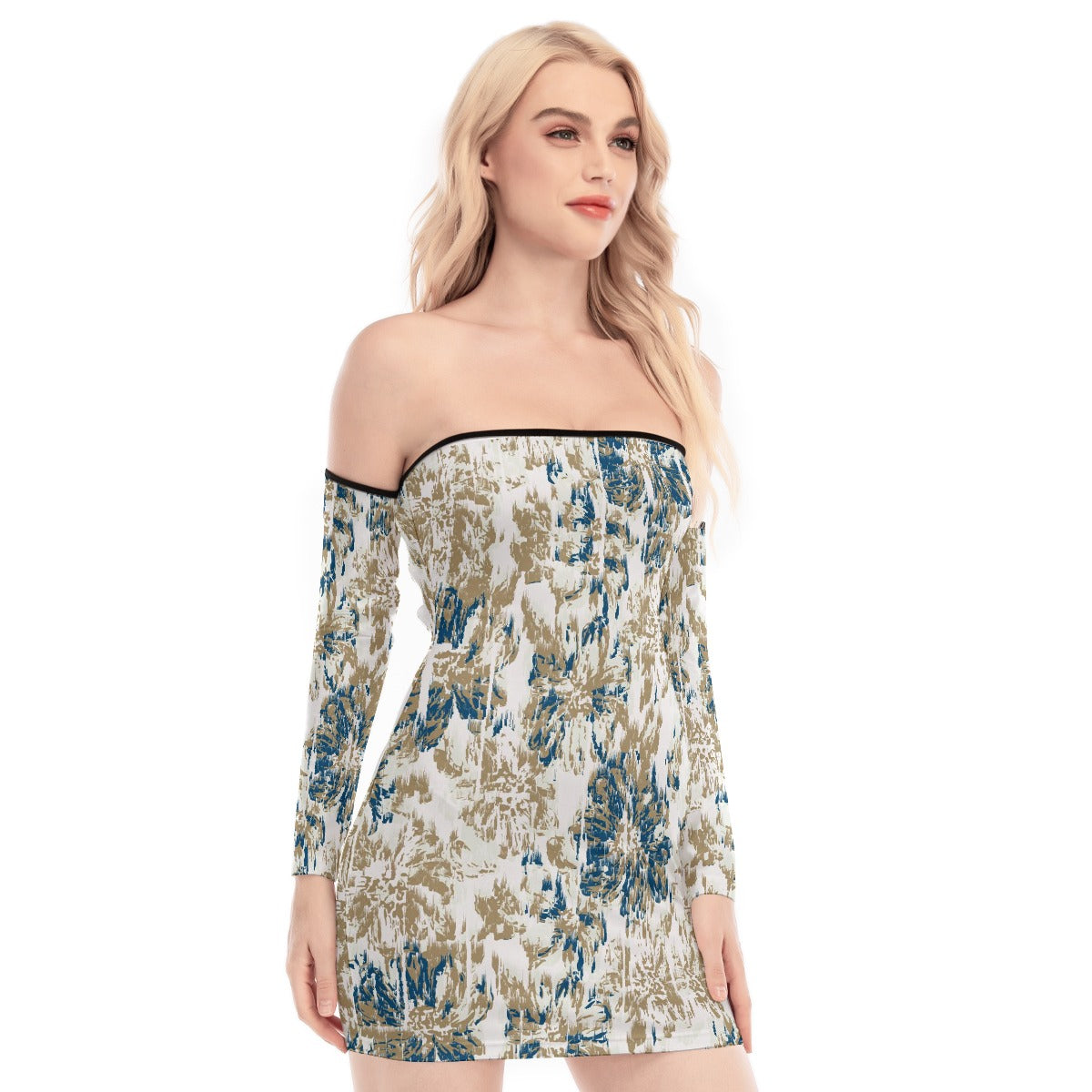 All-Over Print Women's Off-shoulder Back Lace-up Dress