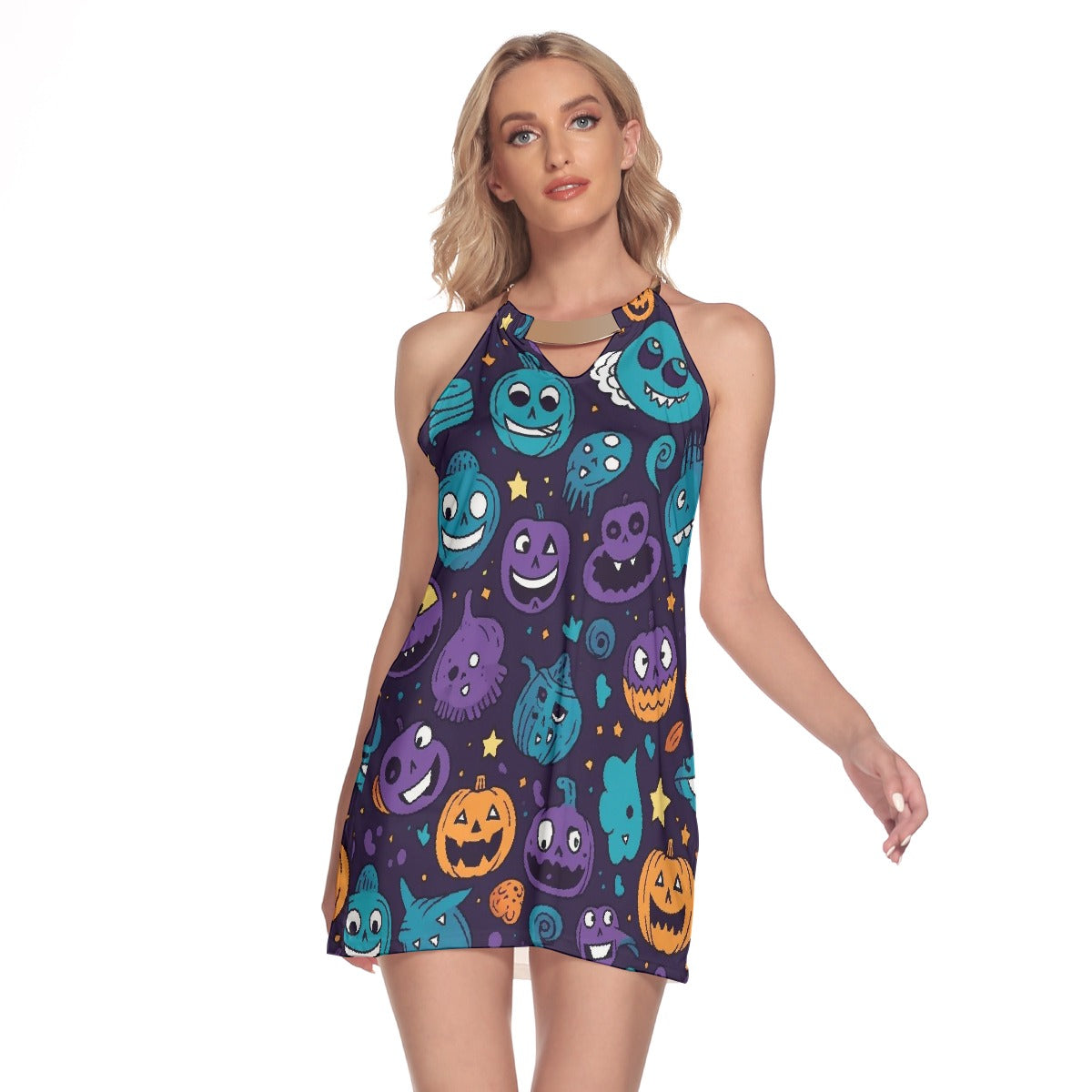 All-Over Print Women's Round Neck Above Knee Dress