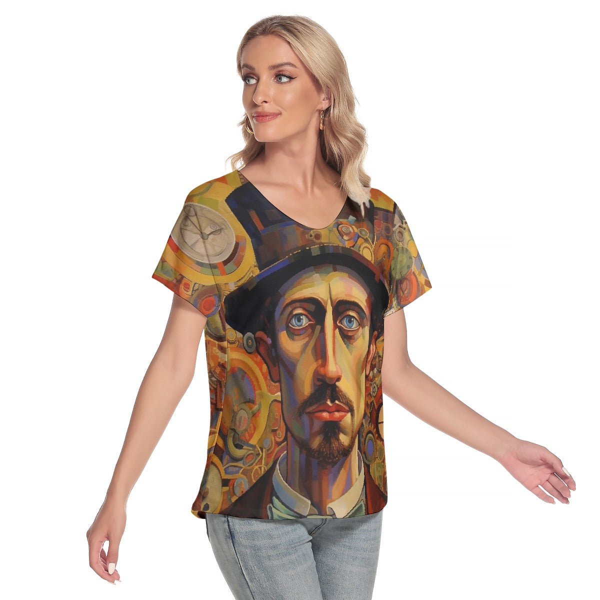 All-Over Print Women's Loose V-neck Short Sleeve T-shirt