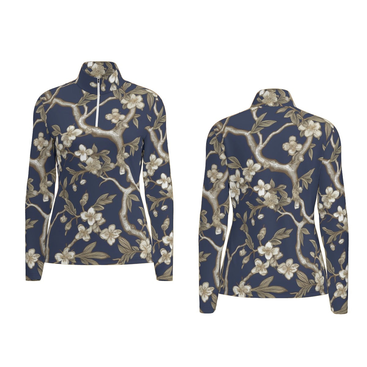 All-Over Print Women's Sports Collar Jersey With Long Sleeve