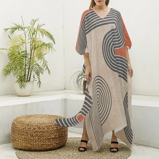 All-Over Print Women's Imitation Silk V-neck Kaftan Robe