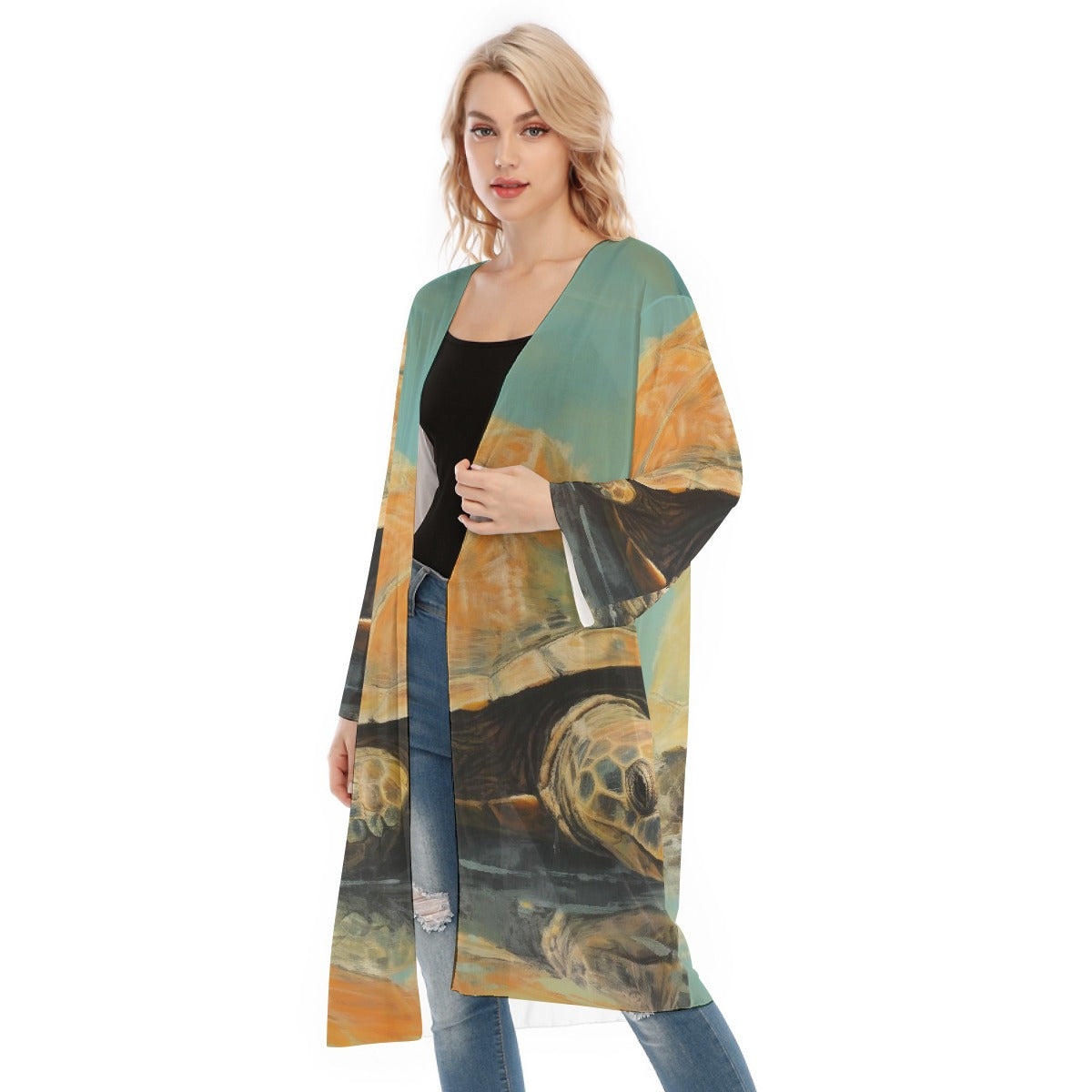 All- Over Print Women's Long Sleeve Mesh Cardigan