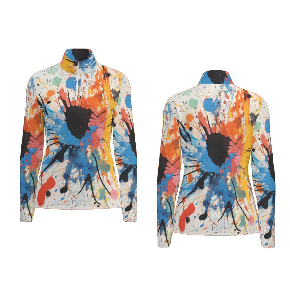 All-Over Print Women's Sports Collar Jersey With Long Sleeve