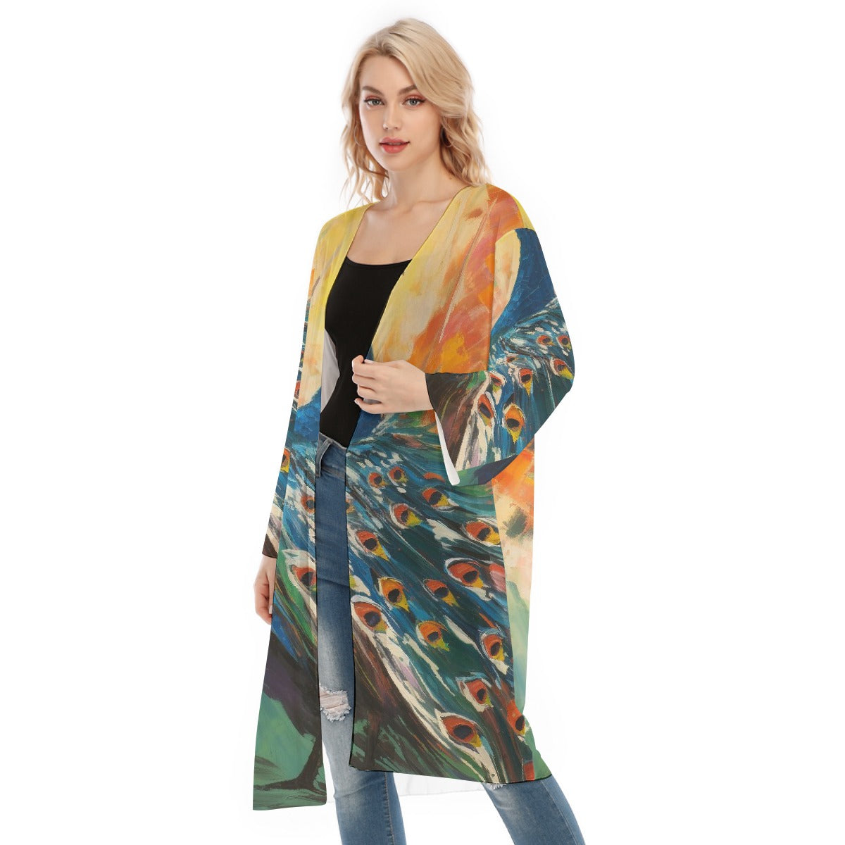 All- Over Print Women's Long Sleeve Mesh Cardigan