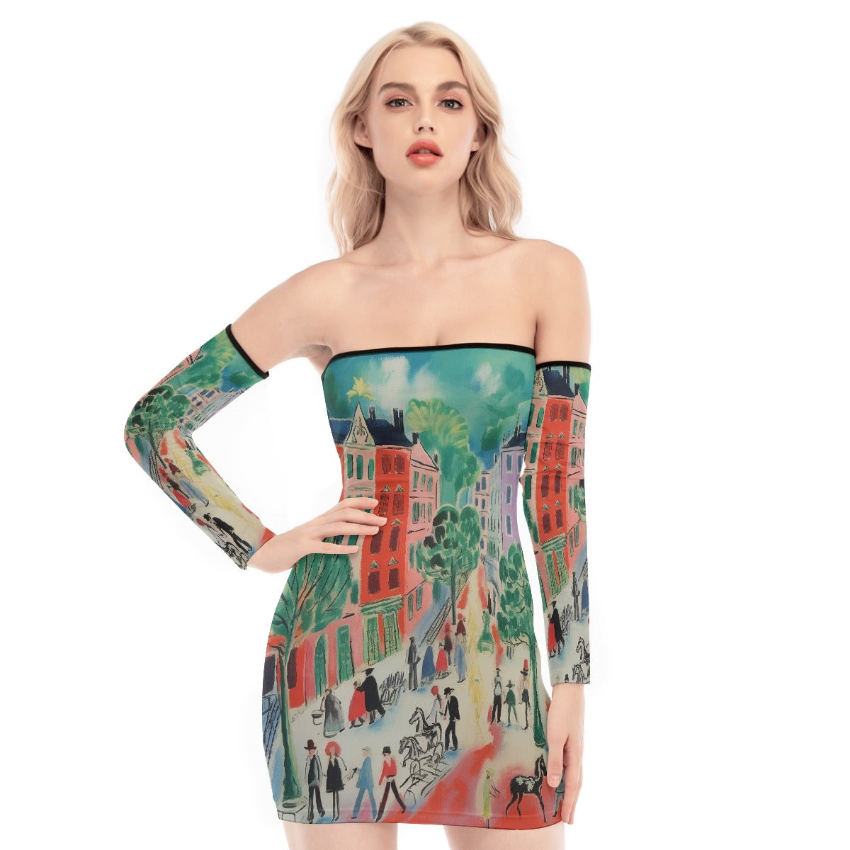 All-Over Print Women's Off-shoulder Back Lace-up Dress