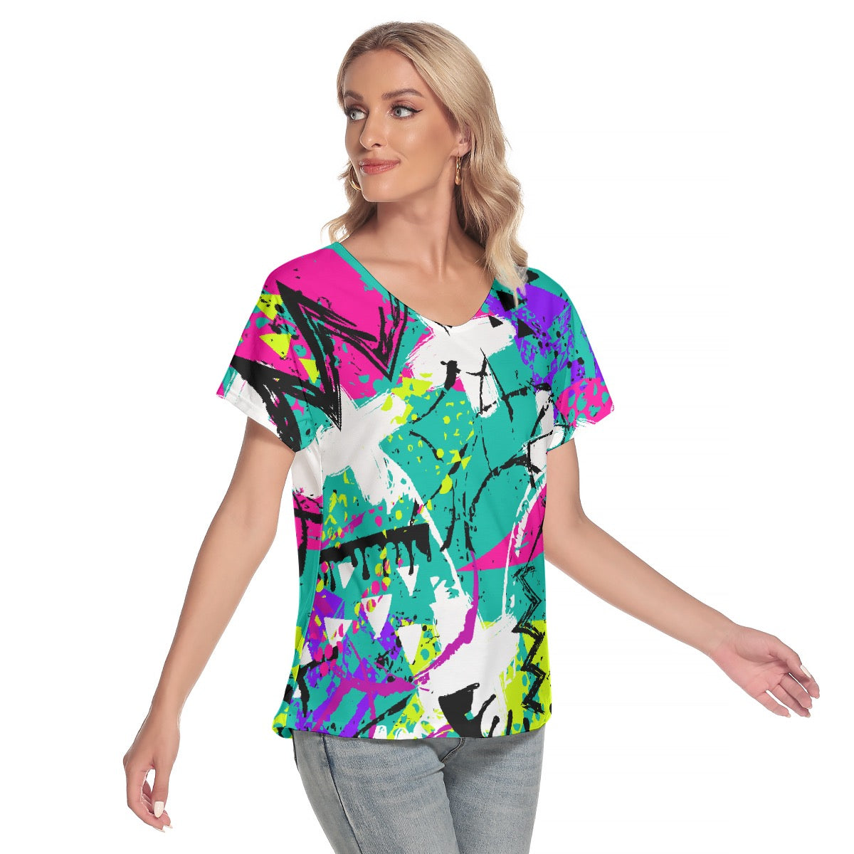 All-Over Print Women's Loose V-neck Short Sleeve T-shirt