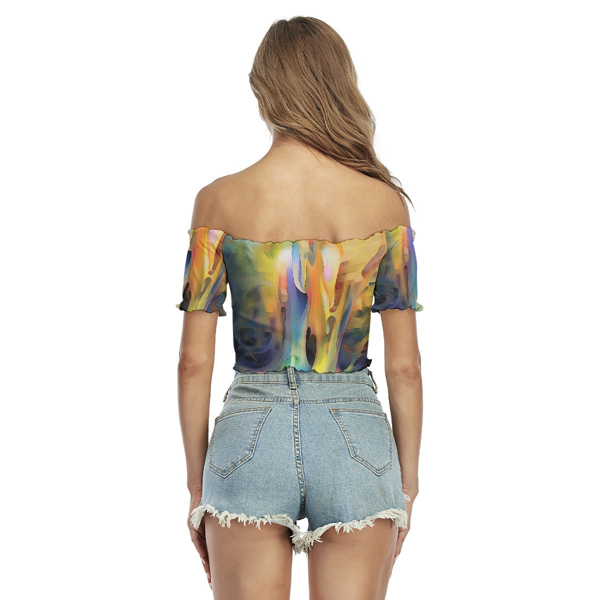 All-Over Print Women's One-shoulder Off-the-navel Short Sleeve T-shirt