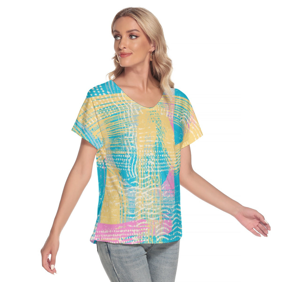 All-Over Print Women's Loose V-neck Short Sleeve T-shirt