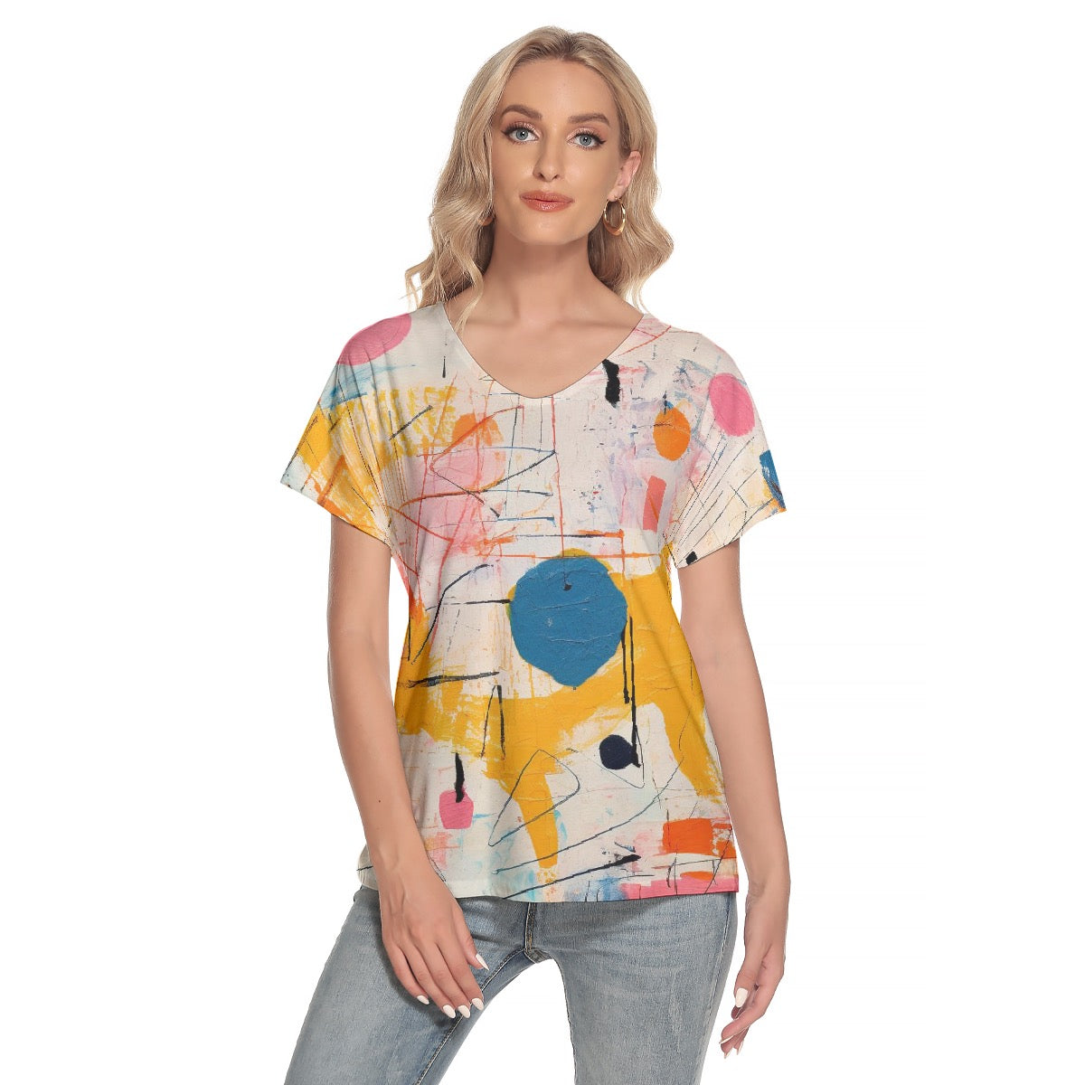 All-Over Print Women's Loose V-neck Short Sleeve T-shirt