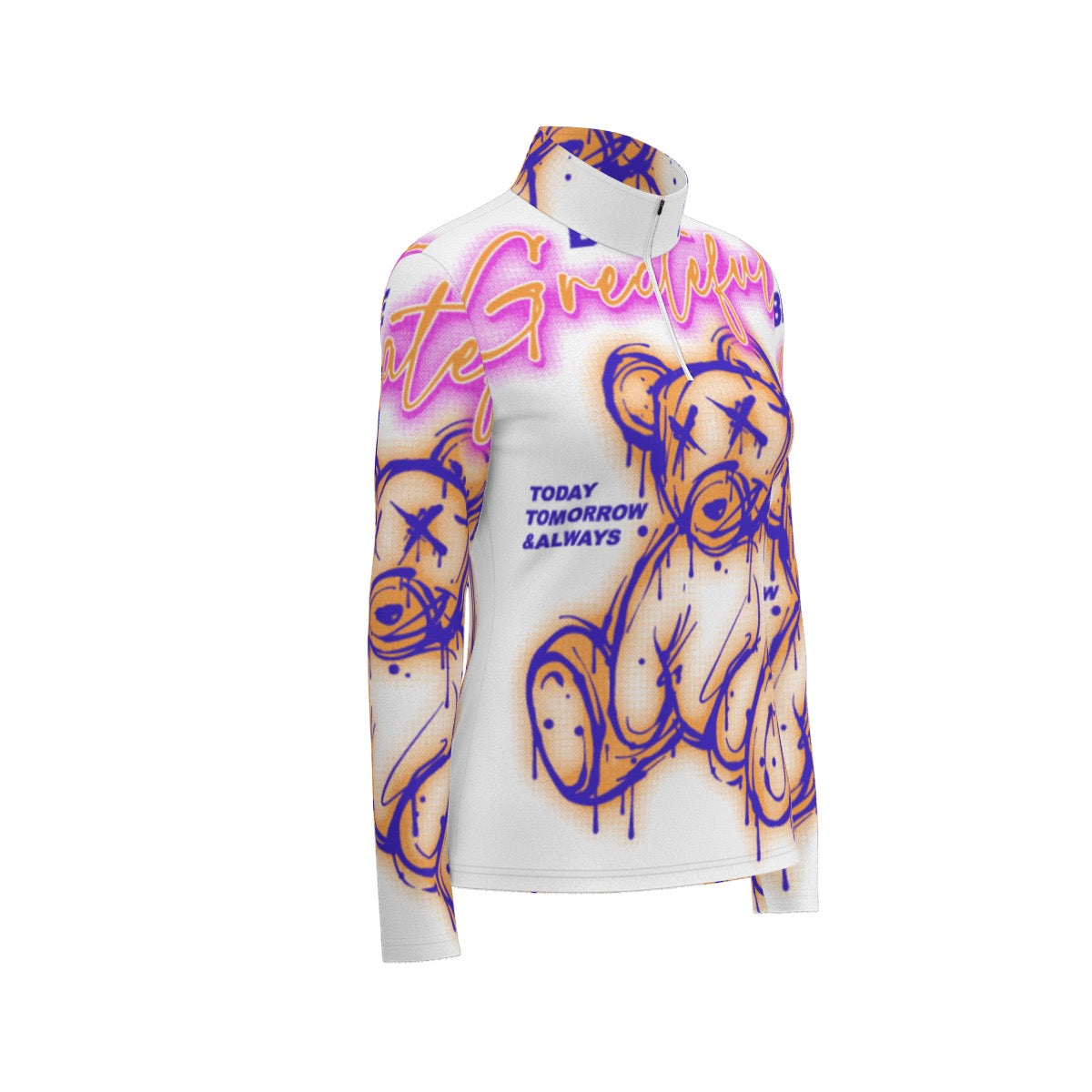 All-Over Print Women's Sports Collar Jersey With Long Sleeve