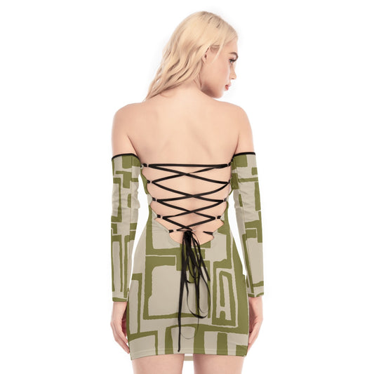 All-Over Print Women's Off-shoulder Back Lace-up Dress