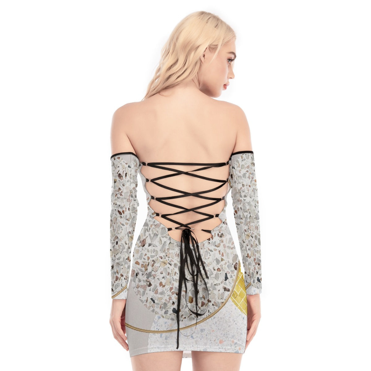 All-Over Print Women's Off-shoulder Back Lace-up Dress