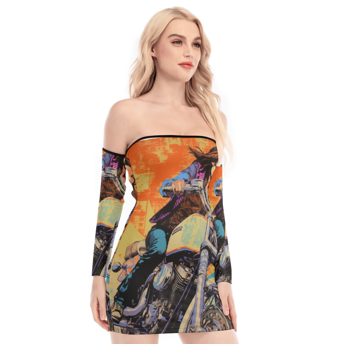 All-Over Print Women's Off-shoulder Back Lace-up Dress