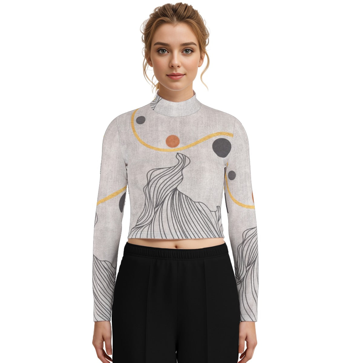 Eco-Friendly All-Over Print Women's Turtleneck T-shirt With Long Sleeve