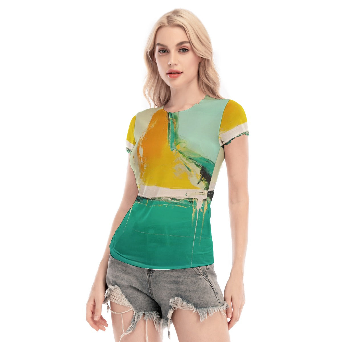 All-Over Print Women's Short Sleeve Mesh Blouse