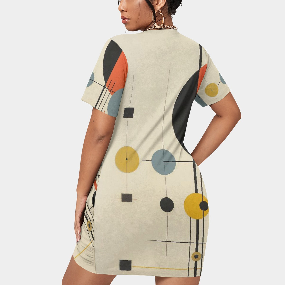 All-Over Print Women’s Stacked Hem Dress With Short Sleeve（Plus Size）