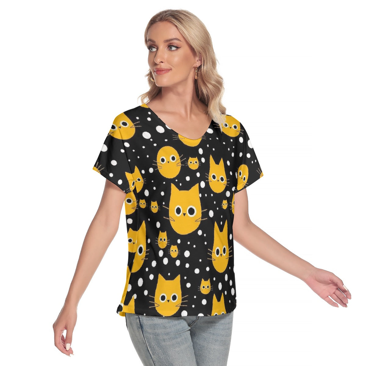 All-Over Print Women's Loose V-neck Short Sleeve T-shirt