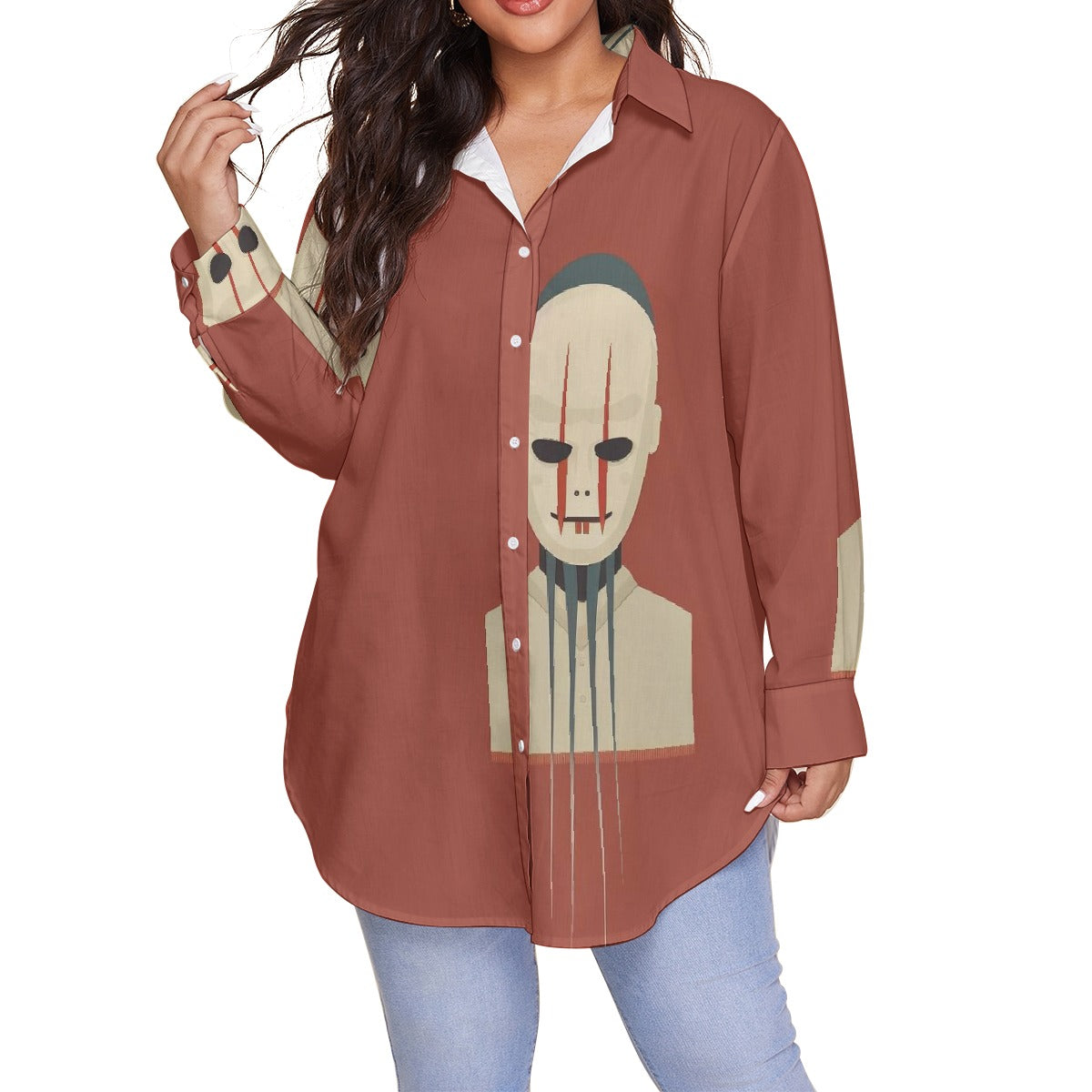 All-Over Print Women's Shirt With Long Sleeve(Plus Size)