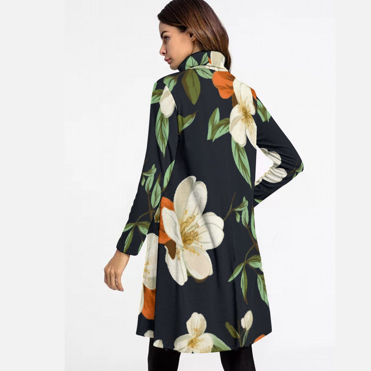 All-Over Print Women's High Neck Dress With Long Sleeve