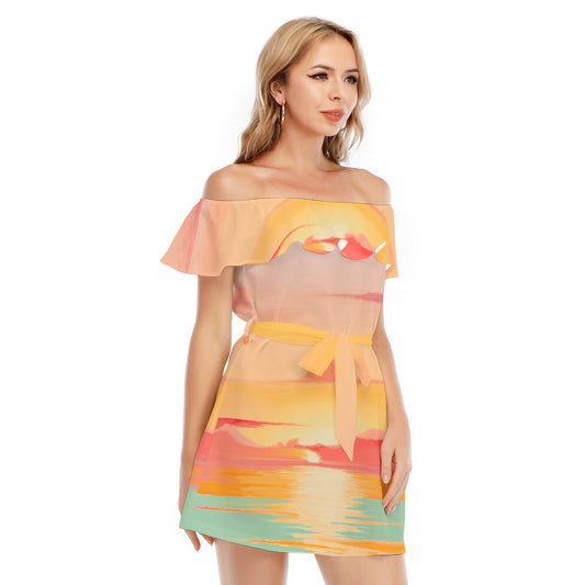 All-Over Print Women's Off-shoulder Dress With Ruffle