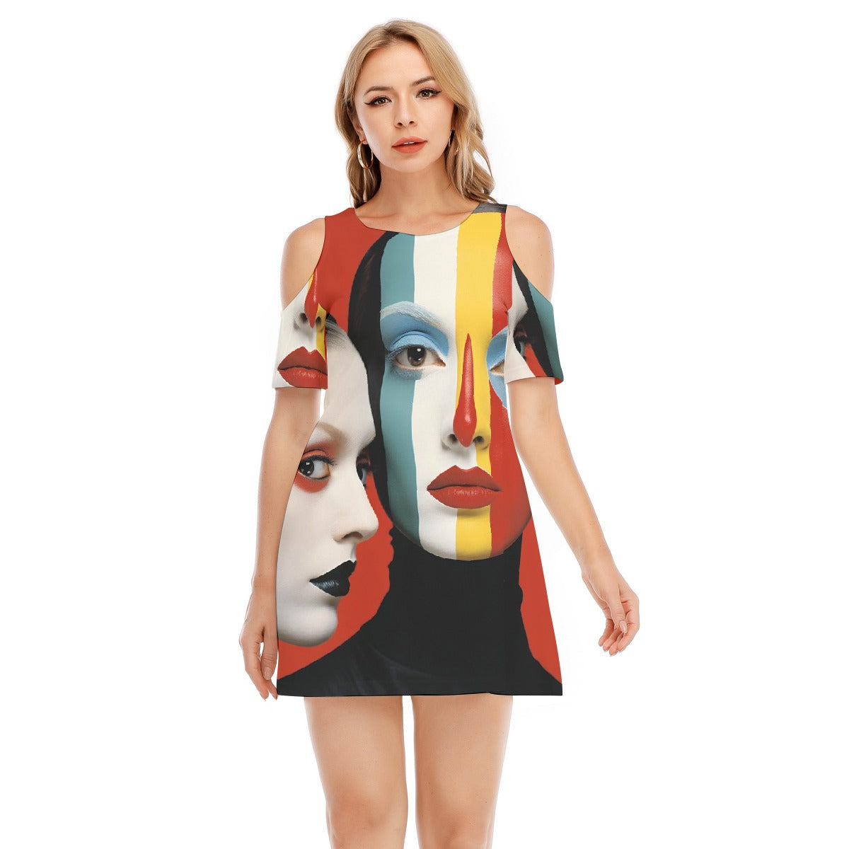 All-Over Print Women's Cold Shoulder Dress | 190GSM Cotton