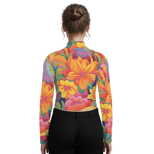 Eco-Friendly All-Over Print Women's Turtleneck T-shirt With Long Sleeve