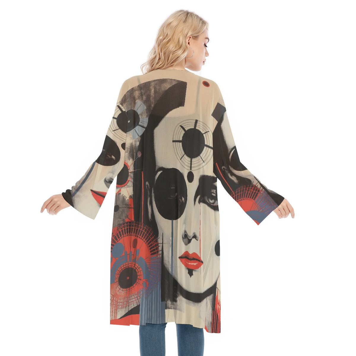 All- Over Print Women's Long Sleeve Mesh Cardigan