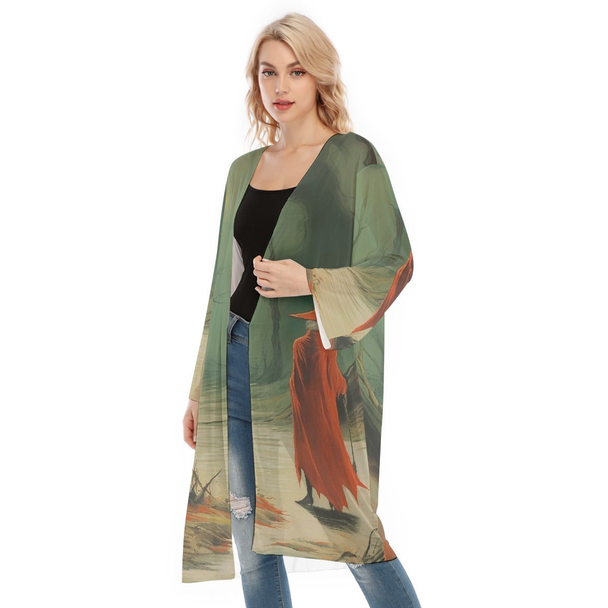 All- Over Print Women's Long Sleeve Mesh Cardigan