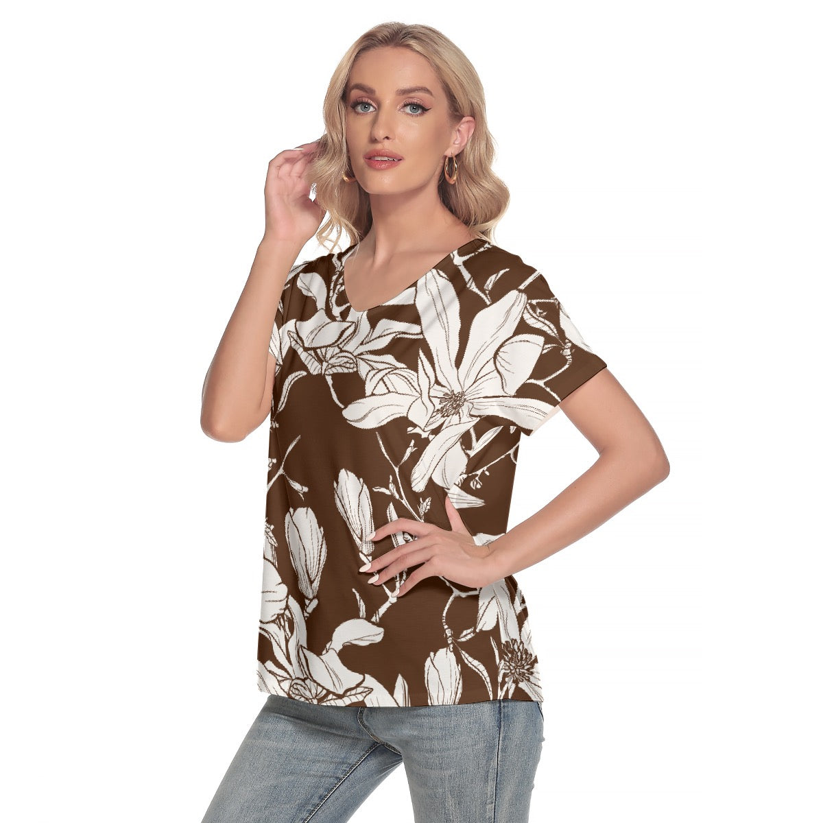 All-Over Print Women's Loose V-neck Short Sleeve T-shirt