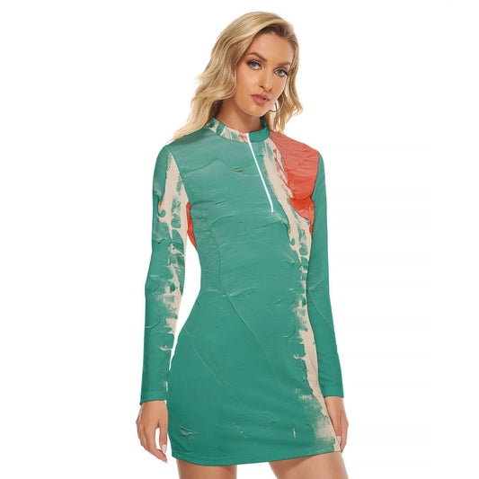 All-Over Print Women's Zip Front Tight Dress