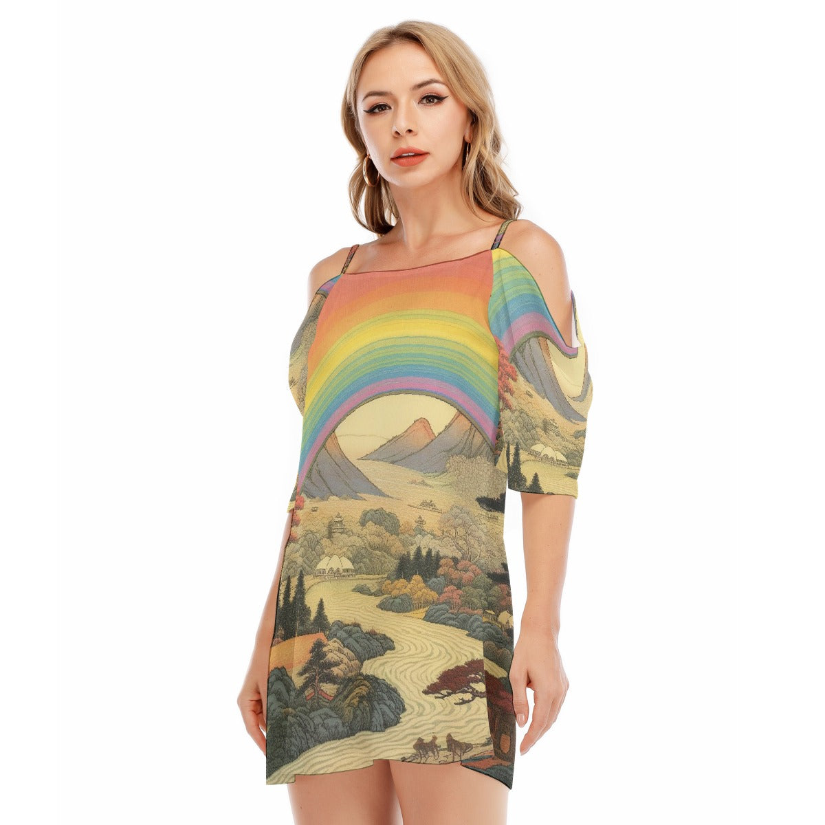 All-Over Print Women's Off-shoulder Cami Dress