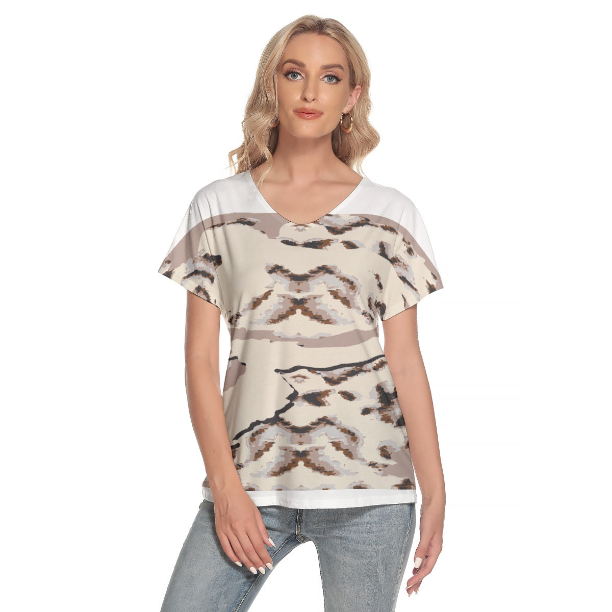 All-Over Print Women's Loose V-neck Short Sleeve T-shirt