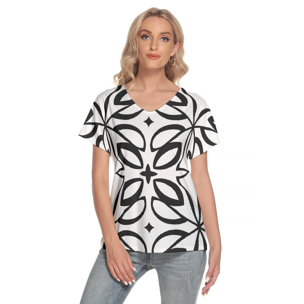 All-Over Print Women's Loose V-neck Short Sleeve T-shirt