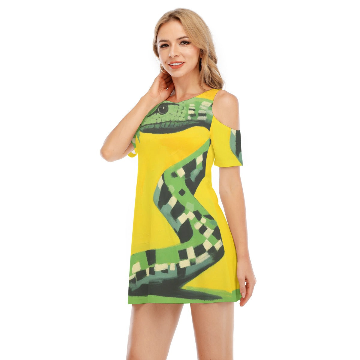 All-Over Print Women's Cold Shoulder Dress | 190GSM Cotton