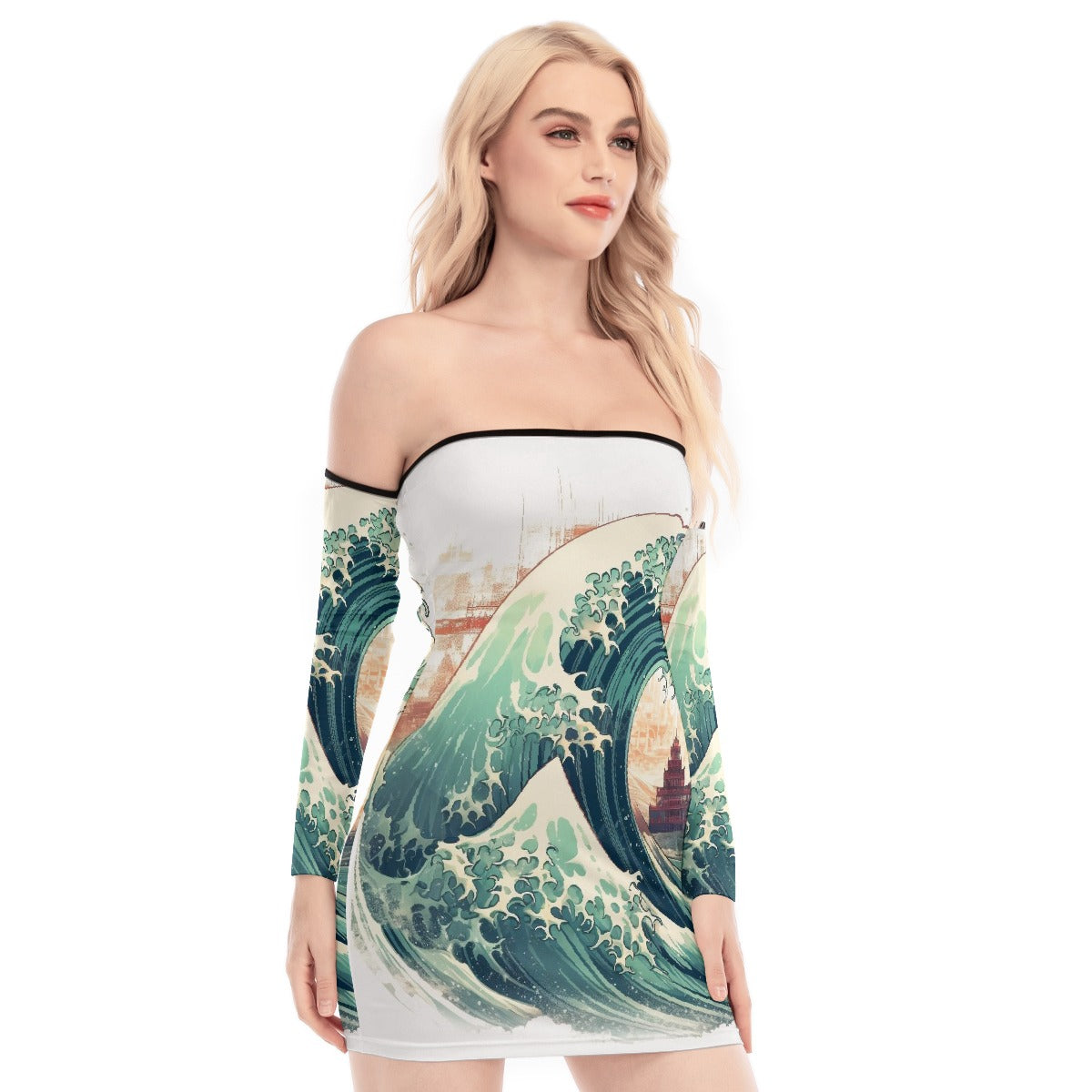 All-Over Print Women's Off-shoulder Back Lace-up Dress