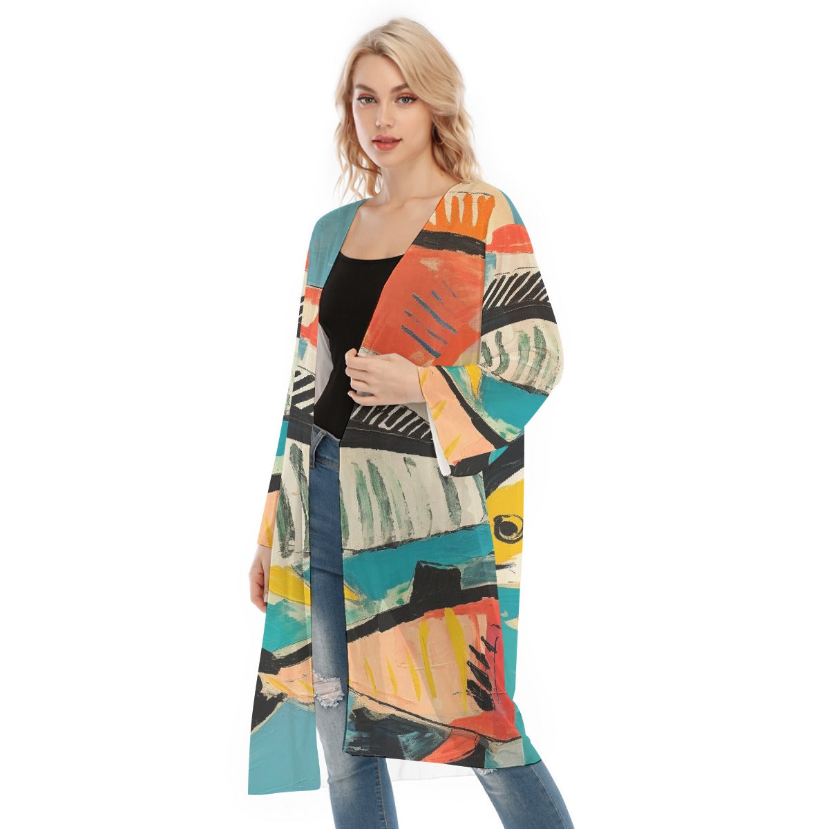 All- Over Print Women's Long Sleeve Mesh Cardigan