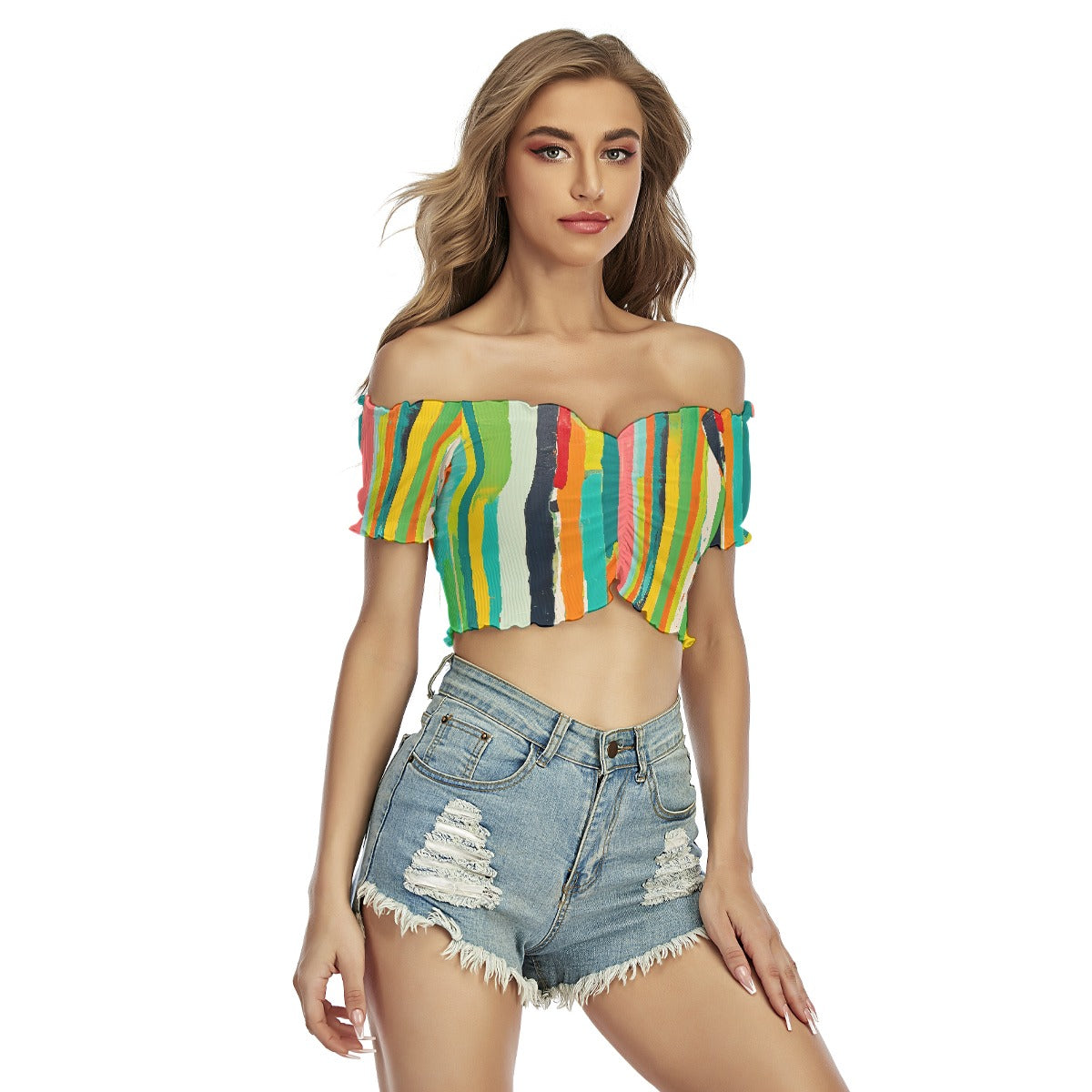 All-Over Print Women's One-shoulder Off-the-navel Short Sleeve T-shirt