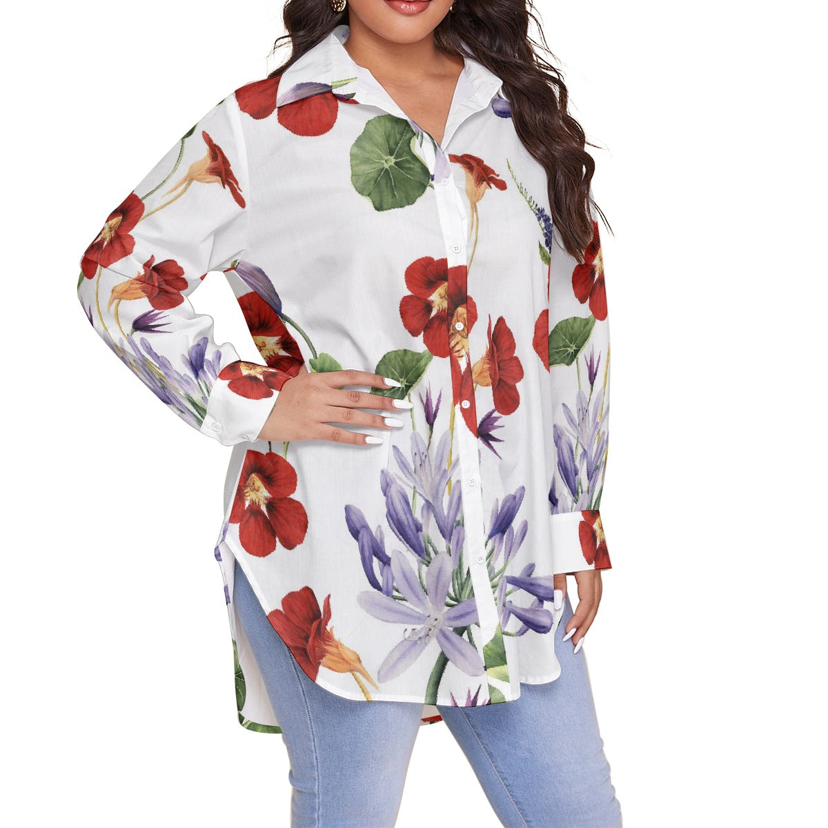 All-Over Print Women's Shirt With Long Sleeve(Plus Size)