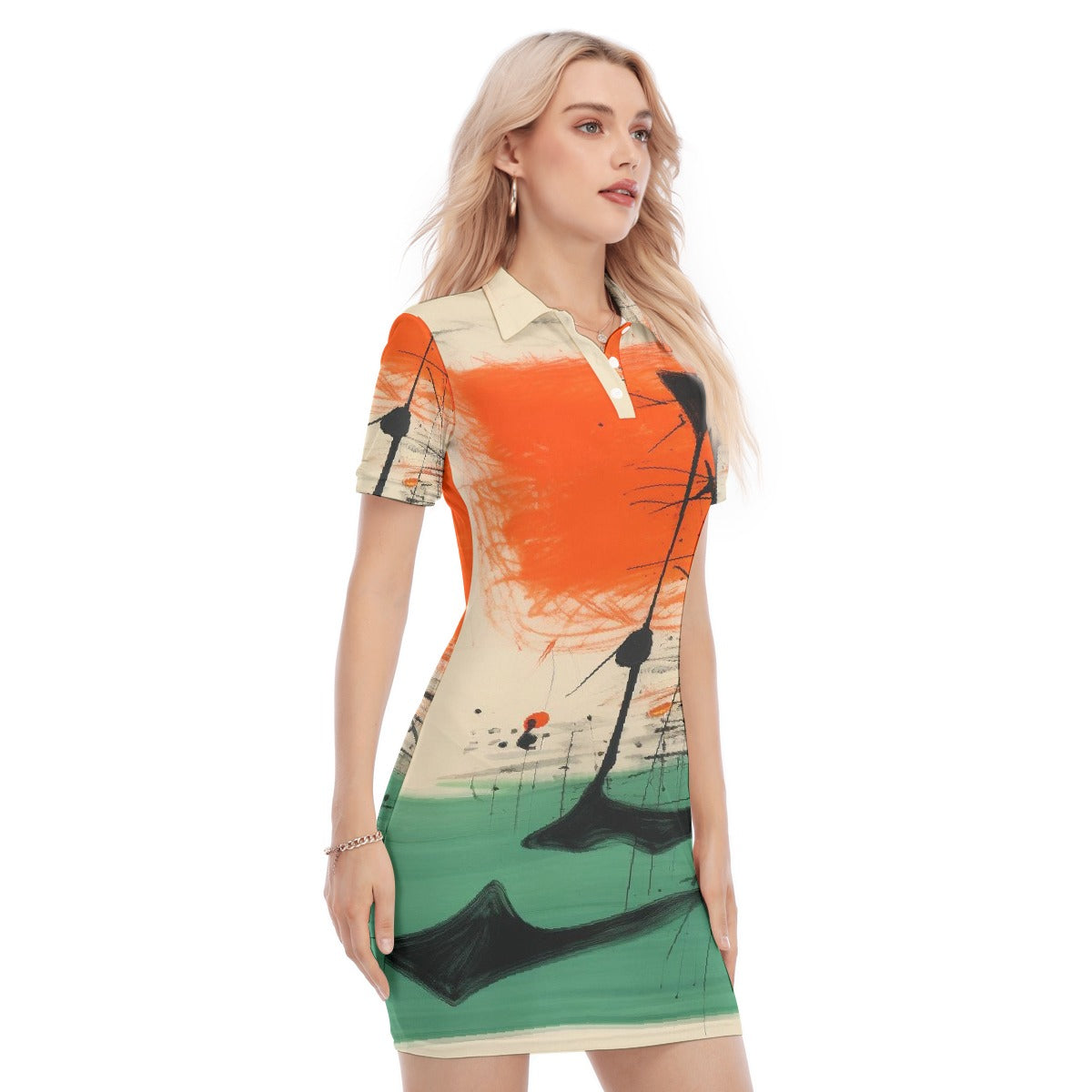 All-Over Print Women's Polo Collar Dress