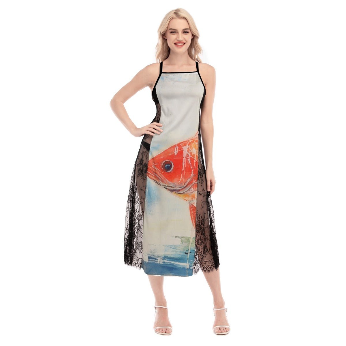 All-Over Print Women's Lace Cami Cross Back Dress