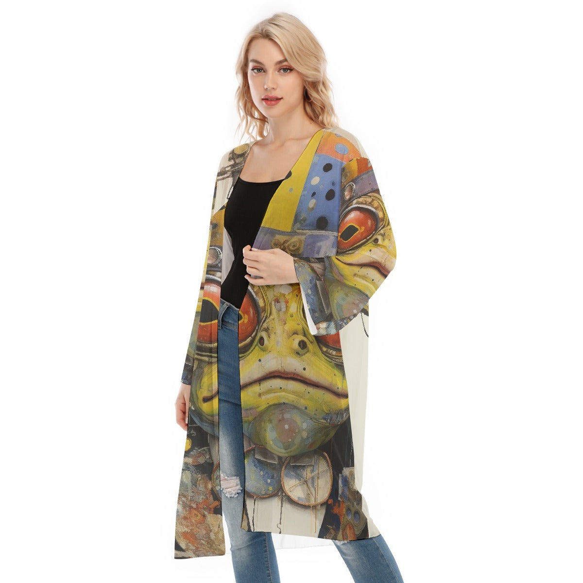 All- Over Print Women's Long Sleeve Mesh Cardigan